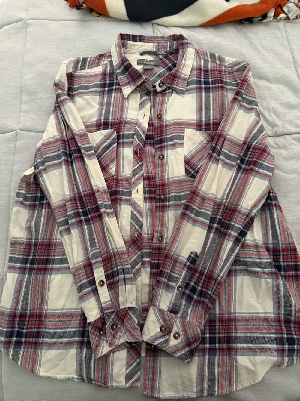 Natural Reflections Men's Plaid Button-Down Shirt in White, Red & Blue